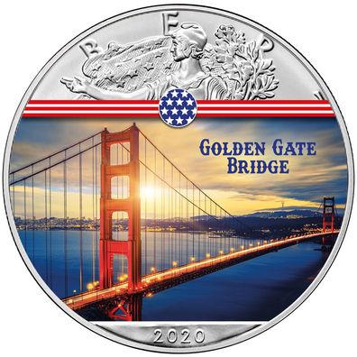 USA American Silber Eagle 2020 Golden Gate Bridge Farbe 1 oz 999 Silber (4)
