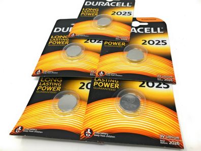 5 Stck Duracell CR2025 Lithium Batterien 3V DL2025 EXP 2027 NEU