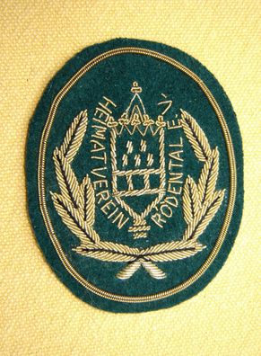 Badge Patch Aufnäher auf grün Filz Bouillonstickerei gold Heimatverein Rödental Z p