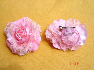 Ansteckblüte Rose mit Spitze in Farbe rose auch Haarklammer oder Armband 10cm Z p
