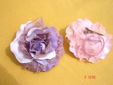 Ansteckblüte Rose m Spitze in Farbe lila auch Haarklammer oder Armband 10cm Z p