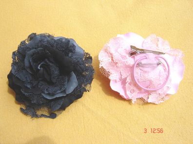 Ansteckblüte Rose m Spitze in Farbe schwarz auch Haarklammer oder Armband 10cm Z p