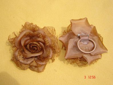 Ansteckblüte Rose m Spitze in Farbe braun auch Haargummi oder Armband 10cm Z p