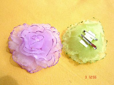Ansteckblüte Rose Chiffon m Glitzer in Farbe lila auch als Haarclip 12cm Z p