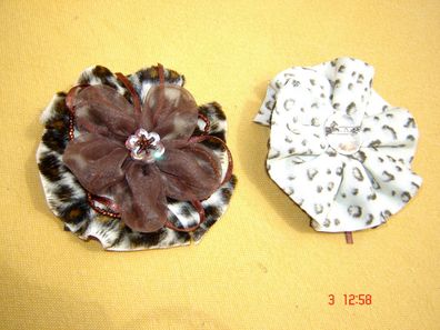 Ansteckblüte Stoff Animalprint m Chiffon in Farbe braun natur 10cm Z p