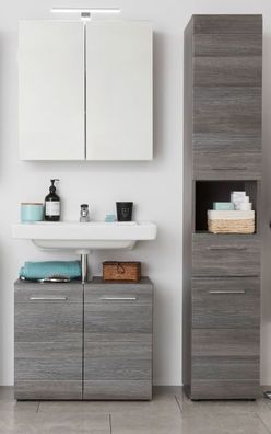 Badezimmer Möbel Set in grau Sardegna Schrank Unterschrank Spiegelschrank Line