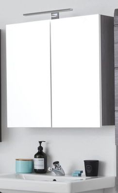 Spiegelschrank Bad 60 x 67 cm grau Rauchsilber Badmöbel Spiegel 2-türig Line