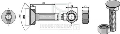 16100148 Pflugschraube DIN 11014 M16 x 2 x 100 mit Sechskantmutter