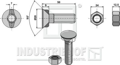 1650HU Pflugschraube M16 x 2 x 50 mit Sechskantmutter