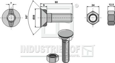 1660HU Pflugschraube M16 x 2 x 60 mit Sechskantmutter