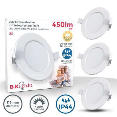 3x LED Einbauspots Bad Strahler Einbauleuchten ultraflach Lampe Deckenspots IP44