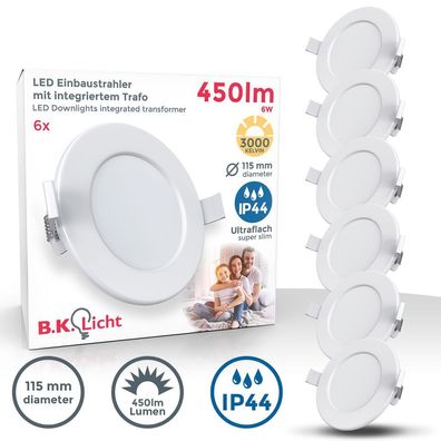 6x LED Einbauleuchten Bad Strahler Spots ultraflach Lampe Deckenspots IP44 115mm