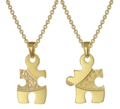 trendor Schmuck Puzzle Partner Set Gold auf Silber + 2 Halsketten 75950