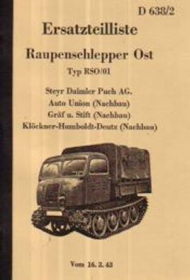Ersatzteilliste Steyr Raupenschlepper Ost RSO/01, Kettenschlepper, Oldtimer, Klassike