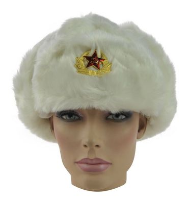 Wintermütze Russian Tschapka mit- & ohne russischer Metallkokarde Schwarz Weiß