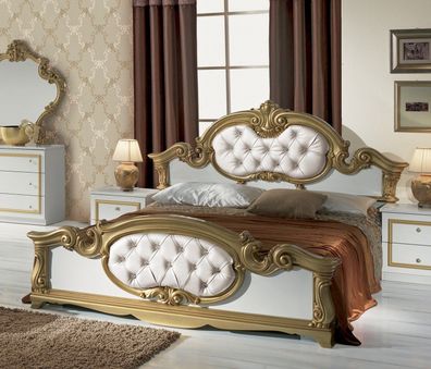 NEU königliches Barock Luxus Bett Refinado in Goldweiß Italien Klassik 160x200cm