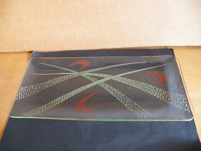 Stollenplatte, Gebäckplatte Servierplatte aus Glas mit rot/ gelben Druck