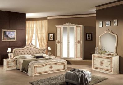 Klassisches Designer Schlafzimmer Lucia beige-creme 180x200/4-türig