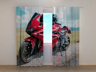 Fotogardine rotes Motorrad, Vorhang bedruckt, Fotovorhang mit Motiv, nach Maß