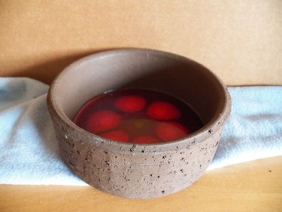 Schale Dekoschale rotes Muster Keramik grob / Stromit Handarbeit