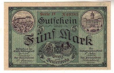 5 Mark Banknote Groß-Notgeld der Städte Greiz Zeulenroda 1918