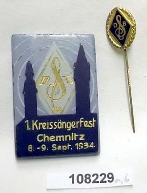 2 alte Abzeichen 1. Kreissängerfest Chemnitz 8.-9. September 1934