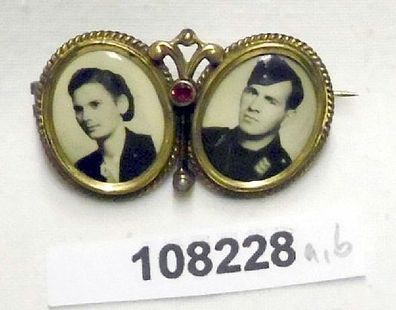 dekorative kleine alte Brosche mit 2 Medaillons um 1940