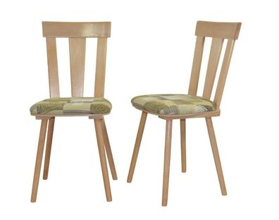 2 x Massivholzstühle Buche natur / Stoff beige grün Esszimmerstühle Stuhlset NEU