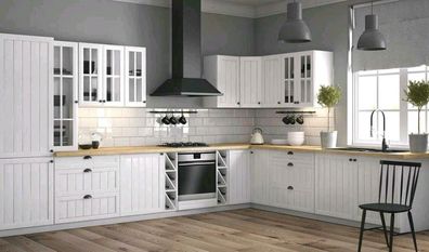 Küche Küchenzeile mit Geräte Landhaus Shabby Lamellen Eckküche