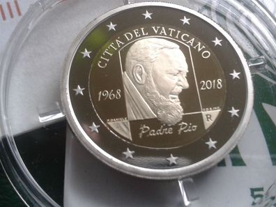 Original 2 euro 2018 PP Vatikan im Etui Todestag Patdre Pio im Etui Pater Pio
