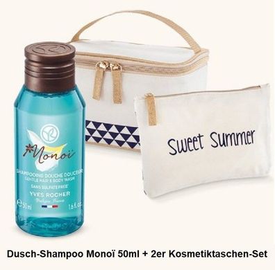 Kosmetiktaschen Set 2-er + Dusch-Shampoo Monoi 50 ml. NEU, unbenutzt, unbeschädigt