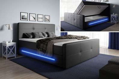 Elegantes Boxspringbett Isor mit 2 Bettkasten und LED