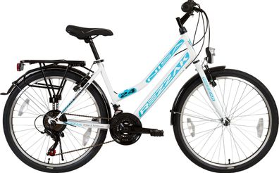 24 Zoll Kinderfahrrad Mädchenfahrrad Damen 24" 21 Gang shimano city bike weiss türkis