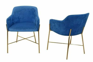 2x Armlehnstühle blau/ gold Samtbezug Esszimmerstühle Stuhlset modern design
