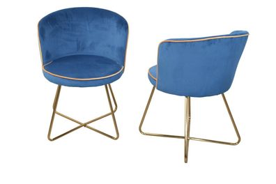 2x Polsterstühle blau/ gold Samtbezug Esszimmerstühle Stuhlset modern design
