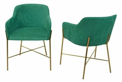 2x Armlehnstühle grün/ gold Samtbezug Esszimmerstühle Stuhlset modern design