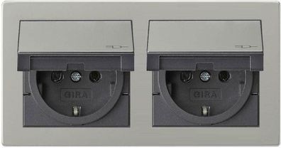 Gira E2 Edelstahl Doppel-Steckdose mit KD und Rahmen IP44 Komplettset