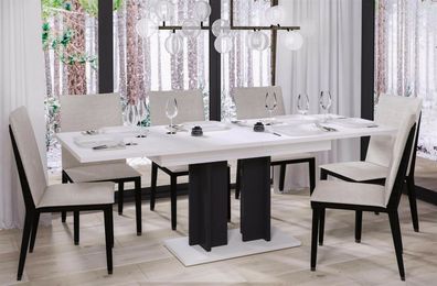 design Säulentisch 130-210 ausziehbar Hochglanz weiß schwarz ENDO Esstisch zweifarbig