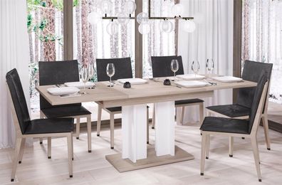 design Säulentisch Sonoma weiß 130-210 Esstisch zweifarbig ausziehbar modern