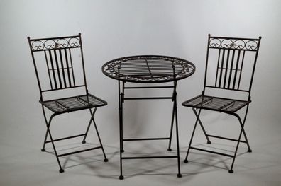 Sitzgruppe Paris 3tlg, Gartentisch und 2 Stühle, Metall antikbraun, klappbar