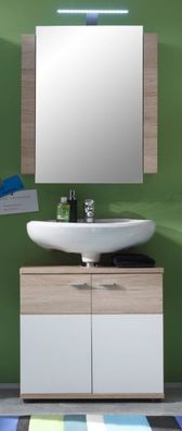 Badmöbel Set weiß Eiche Badezimmer Unterschrank und Spiegelschrank 60 cm Campus