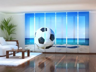 Fotogardine Fußball auf Strand Schiebevorhang mit Motiv Schiebegardine auf Maß