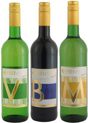 FreiWein Probierpaket - Alkoholfreie trockene Weine - 2x Weißwein, 1x Rotwein 3x0,75l