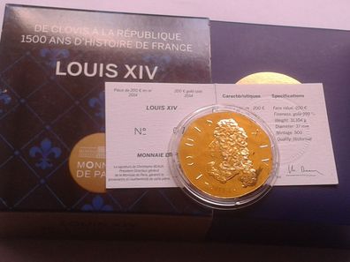 Original 200 euro 2014 Frankreich 1 Unze 999er Gold König Ludwig XIV. historique