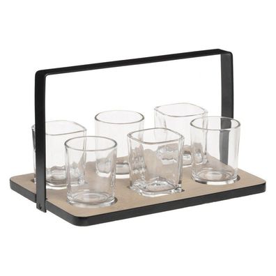 Aperitif-Set, 7-teilig, 1 Tablett aus Bambus und 6 Gläsern aus Glas