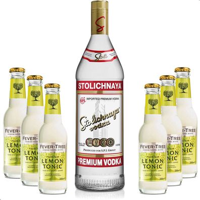 Vodka Lemon Set - Stolichnaya Vodka 1L (40% Vol) + 6x Fever Tree Lemon Tonic 20