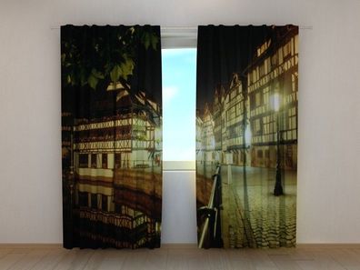 Fotogardine Amsterdam bei Nacht Vorhang Fotovorhang mit Motiv Gardine nach Maß
