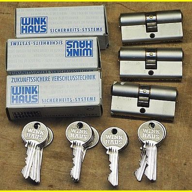 Winkhaus 3 Stück Profilzylinder 30 / 30 mm - gleichschliessend ! - mit 20 Schlüssel