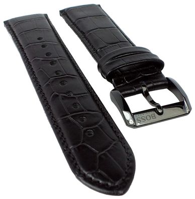 Hugo Boss 1512920 | Uhrenarmband aus Leder Kroko-Optik schwarz 22mm