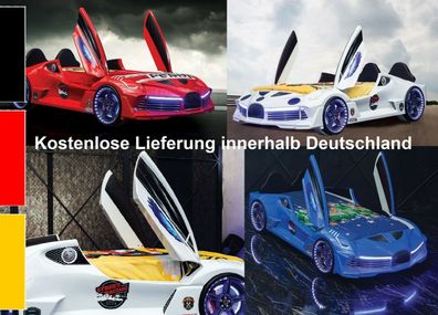 NEU Kinder Autobett Vision Premium Coupé Flügeltür Rennwagensound Box Lattenrost